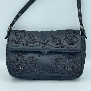 SWEE LO Black Satin Evening Bag rhinestone Floral